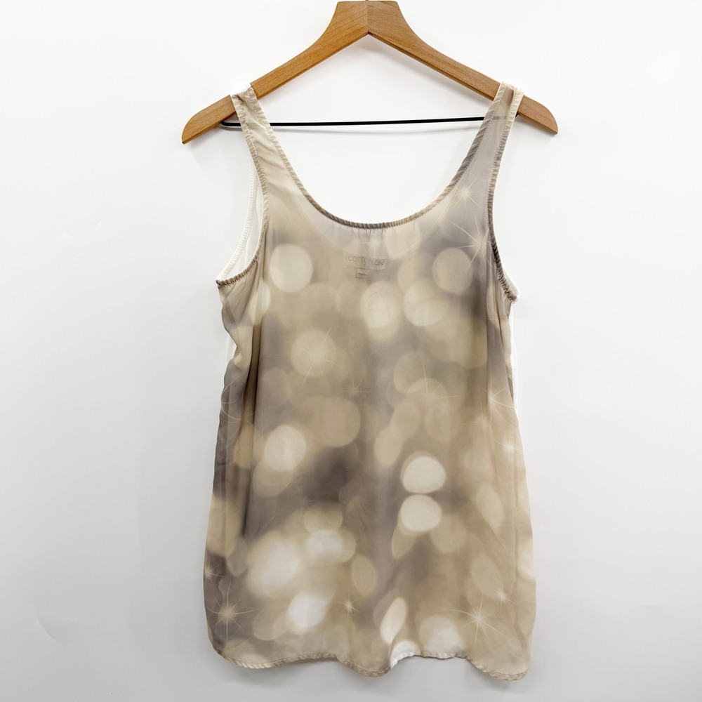 Vintage‎ Y2K Euro Style Bokeh Print Sheer Tank in Taupe White Size S